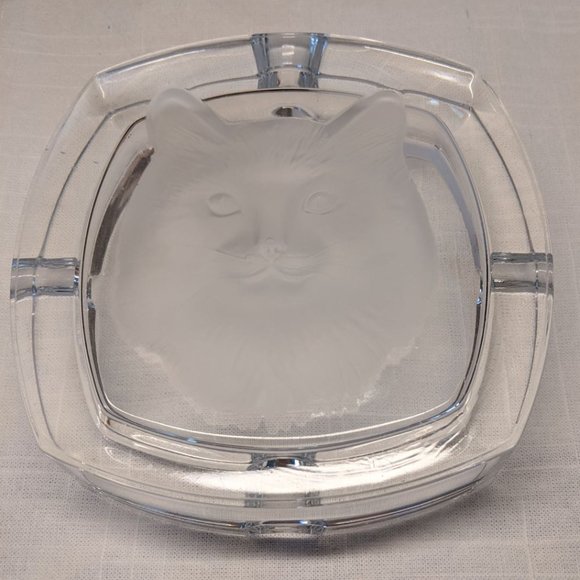 🎉HP!🎉 VTG Cristal d'Arques Durand Etched Cat Lead Crystal Ashtray Trinket Dish - Picture 3 of 6